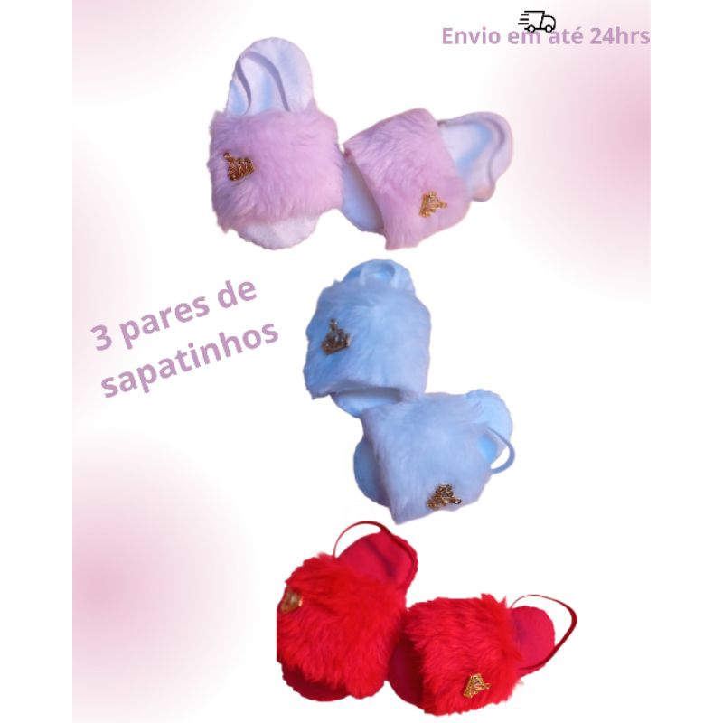 kit com 3 pares de sandália/sapatinho para bebê menina