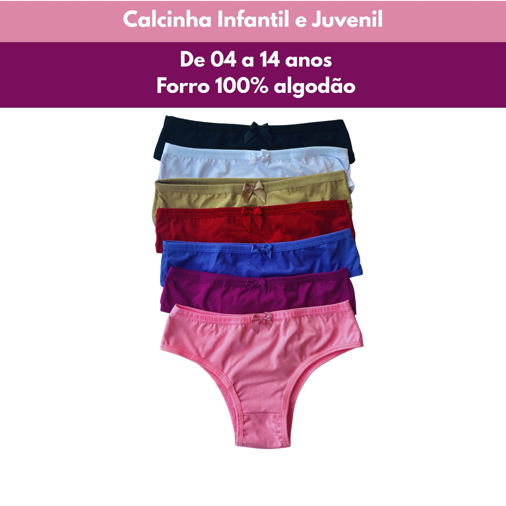 Kit Calcinha Infantil Juvenil Menina Moça Forro 100% Algodão em Oferta na Shopee