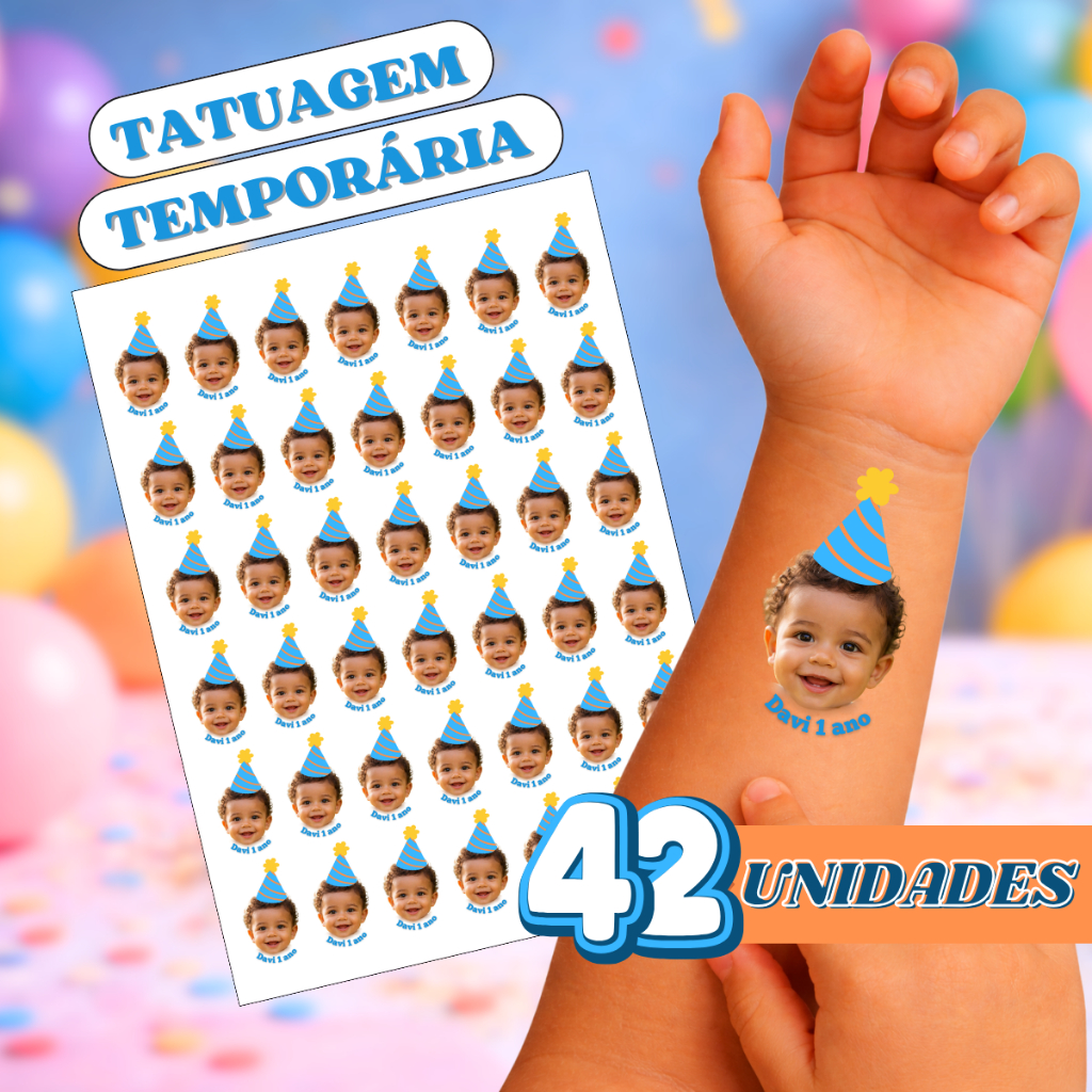 Tatuagem Temporaria Personalizada Aniversario 42 unidades