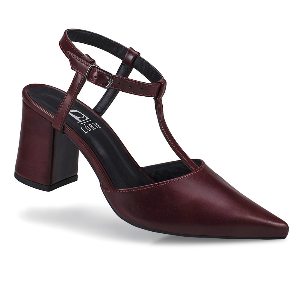 Sapato Social Feminino Scarpin Bico Fino Salto Bloco Confortável com Fivela 3095