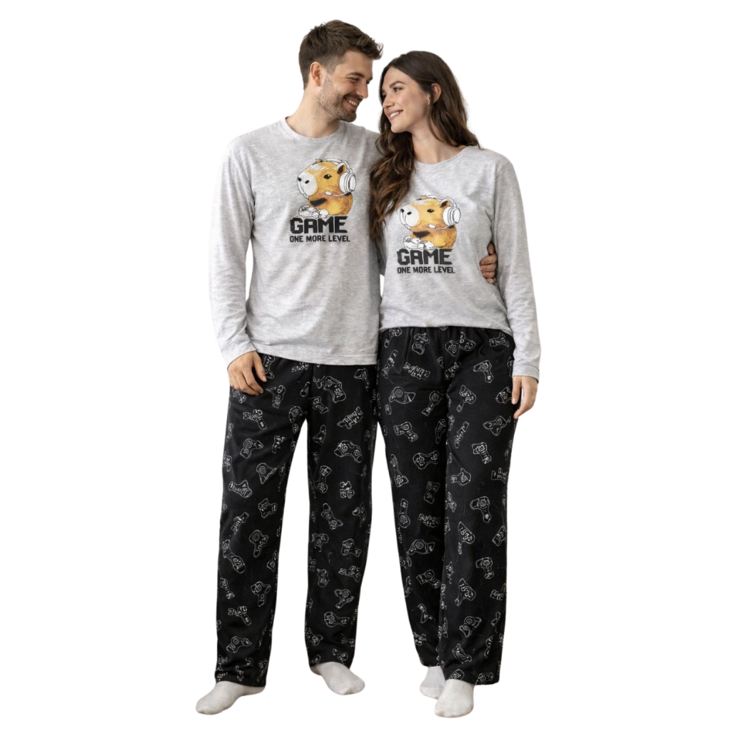Kit Casal Pijama Longo De Frio Manga Longa E Calça Estampado Inverno em Oferta na Shopee