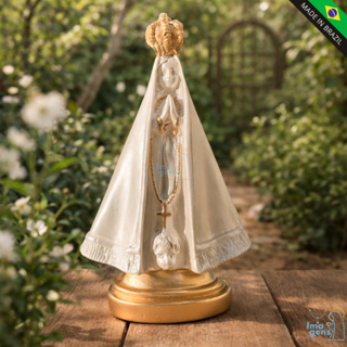 Imagem em gesso premium Nossa Senhora Aparecida pintura perolada e dourado detalhada 18cm em Oferta na Shopee