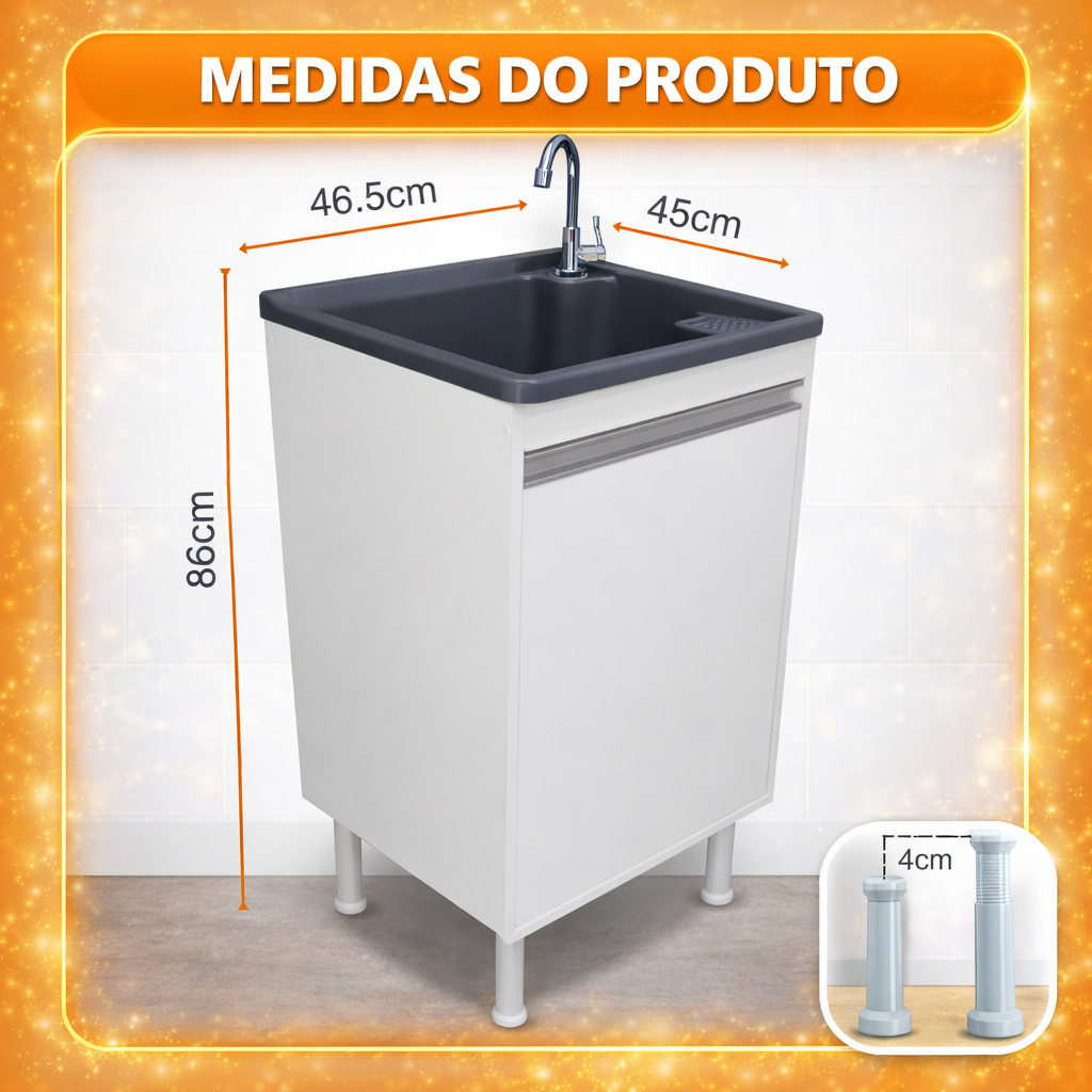 Detalhes do Tanque de Lavanderia 26L com Torneira de Bancada Exclusivo 100% MDF