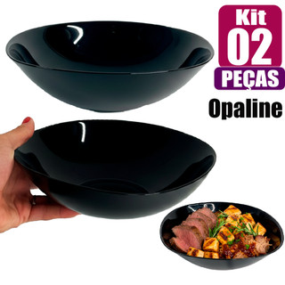 Kit Jogo de 2 Tigelas Quadrada 1,4 Litros 02 peças Bowl Preta Black Opaline Resistente