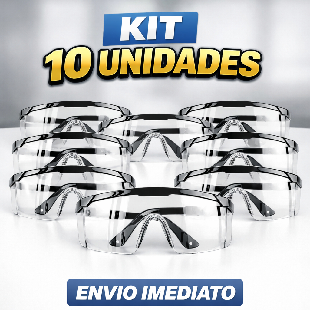 Kit 10 Óculos de Segurança Incolor com CA Lente Policarbonato Proteção para Trabalho