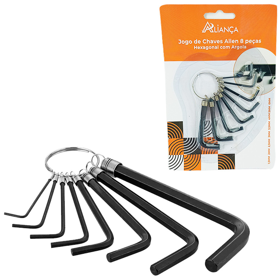 Kit Jogo de Chaves Allen 8 Peças Curta Argola Ferramentas Hexagonal