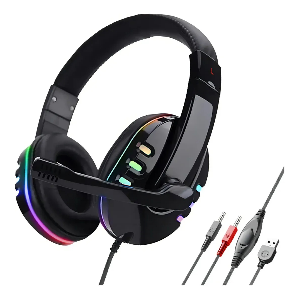 Headset Fone Gamer Com Microfone E Redução De Ruídos Luz Rgb Preto com fio