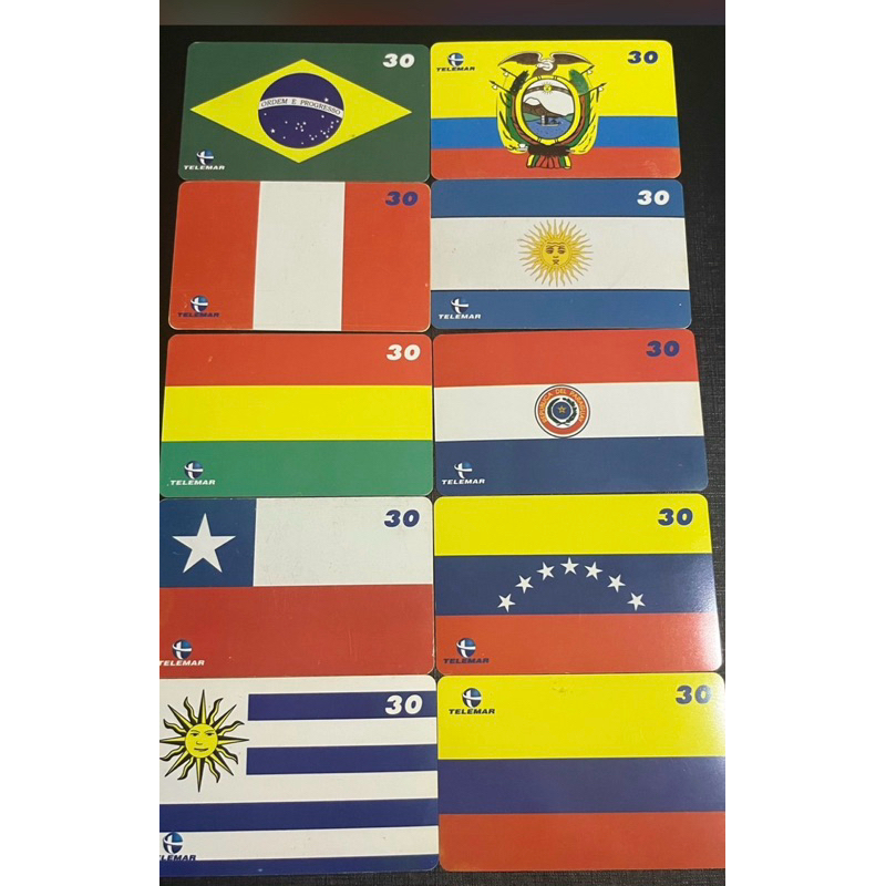 cartão telefônico série bandeiras dos países da américa do sul completa ( 10 cartões )