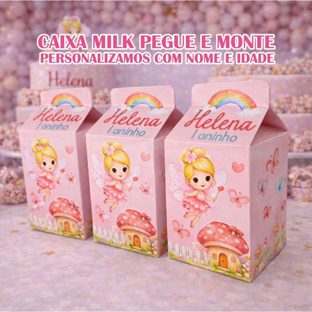50 Caixas Milk Personalizada Jardim encantado de fadas – Lembrancinha de aniversário Festa Infantil