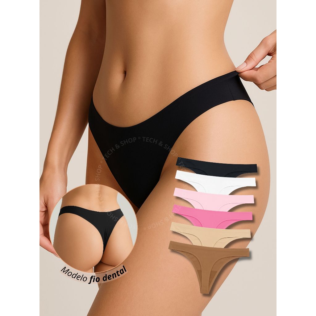 Kit até 8 Calcinhas Fio Dental Poliamida Premium Toque Macio e Confortável em Oferta na Shopee