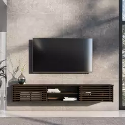 Rack de Parede Sala TV 75 Ripado 2 nichos 175 cm Madeira Cor Imbuia Rian