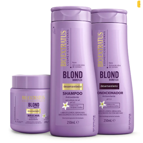 Kit Shampoo, Condicionador e Máscara Blond Bioreflex Bio Extratus 250mL- Desamareladora