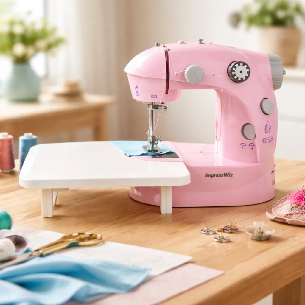 Mini Máquina de Costura Portátil Rosa Com Mesa e Pedal Bivolt Doméstica Com Mesa em Oferta na Shopee