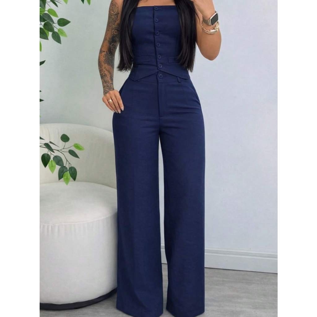 Conjunto Feminino Tomara Que Caia e Calça Pantalona Alfaiataria Social Sensorial