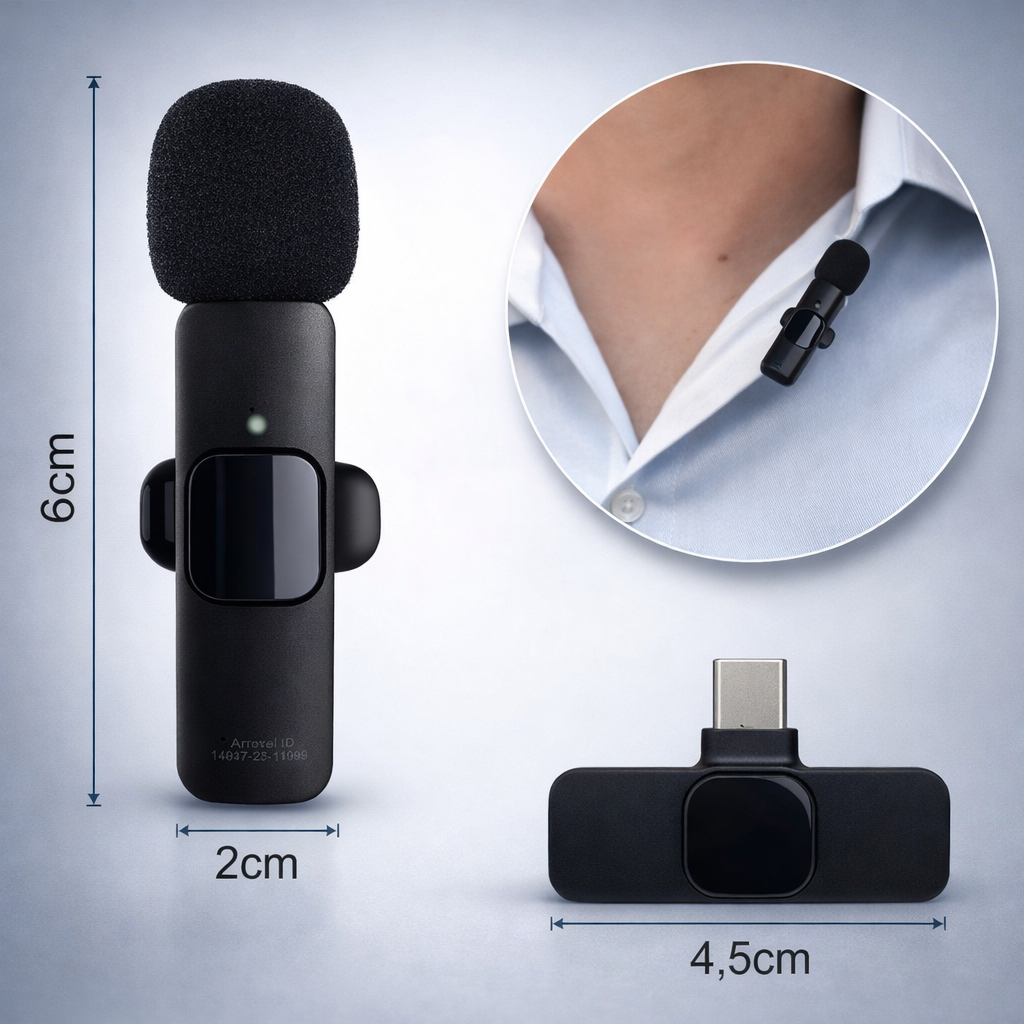 Microfone Lapela Sem Fio Profissional Tipo C para Android e Ios
