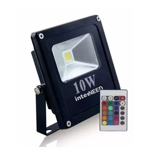 Refletor LED 10W Interneed Preto Luz Azul, Verde ou RGB com Controle Remoto