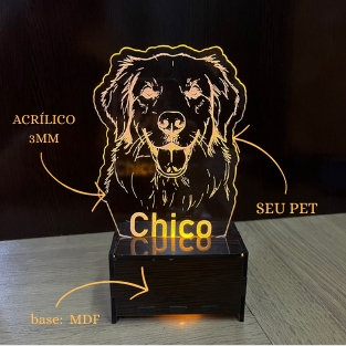 Abajur Luminária 3D LED Personalizada com Foto do Seu Pet + Nome Gravado | Presente Criativo para Apaixonados por Pets em Oferta na Shopee