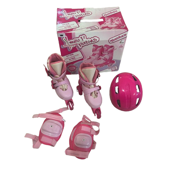 Patins Roller Meu Primeiro Patins Triline Kit De Proteção Menina Fênix