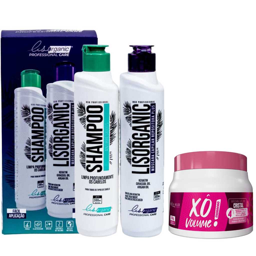KIT LISORGANIC 300ML + MORANGO XÔ VOLUME 250G — DISCIPLINA E CONTROLE TOTAL