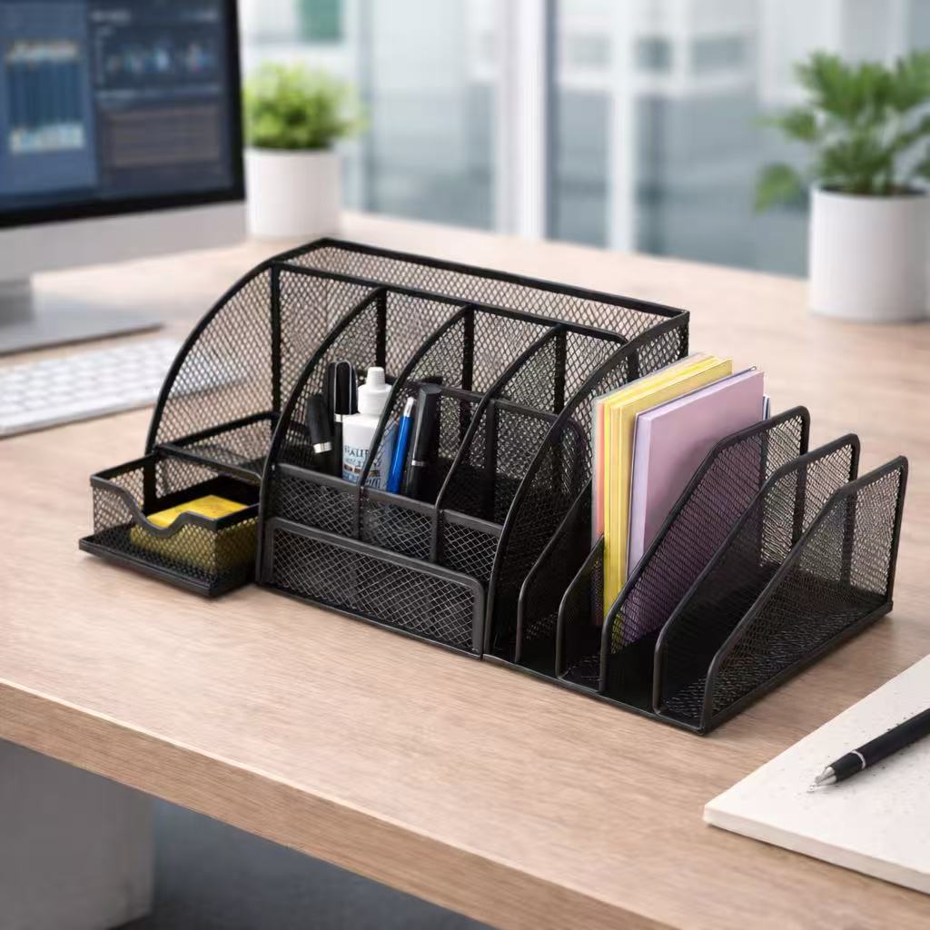Organizador de Mesa Multiuso em Ferro cor Preto