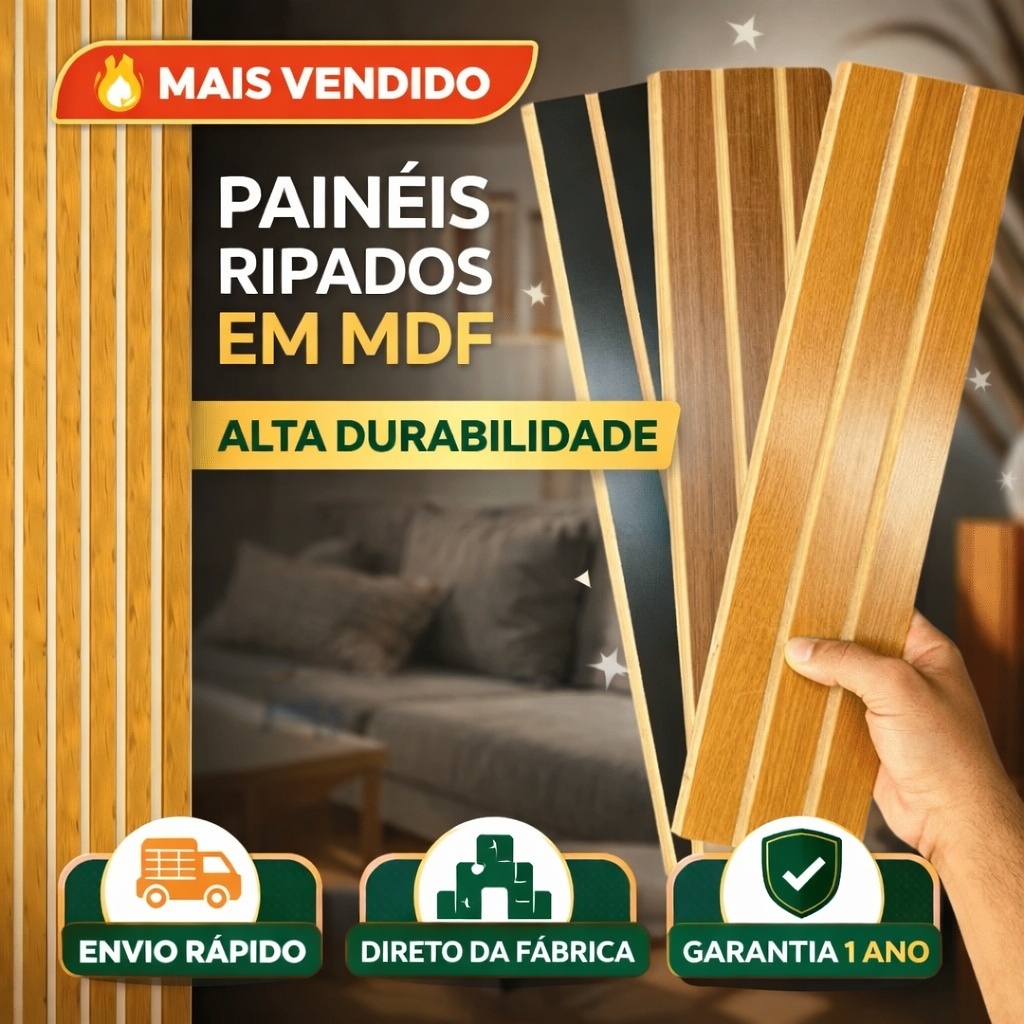 Kit Até 50 Placas Painel Ripado MDF 45x11 Autocolante Revestimento Decorativo Parede
