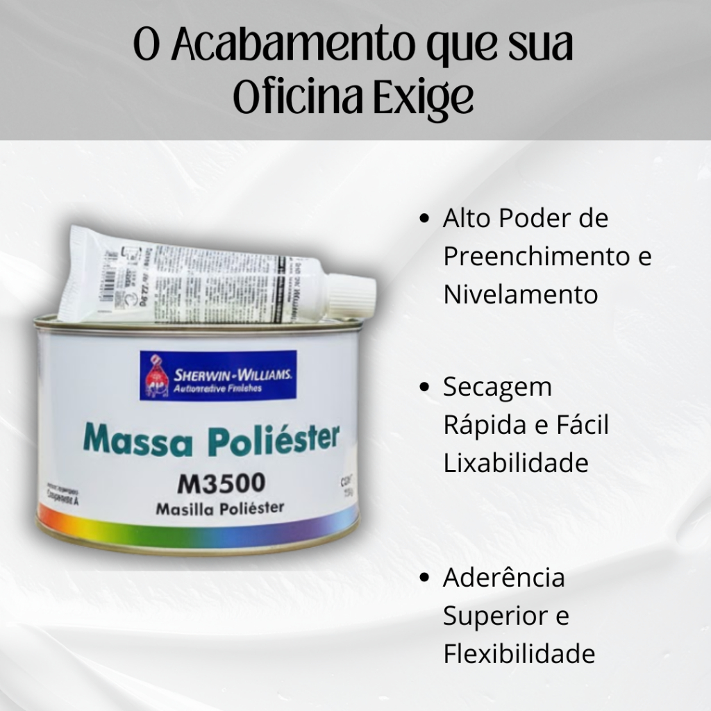 Massa Poliester M3500 750g Alta Aderencia Fácil Aplicação Secagem Rapida Reparo Automotivo Pintura