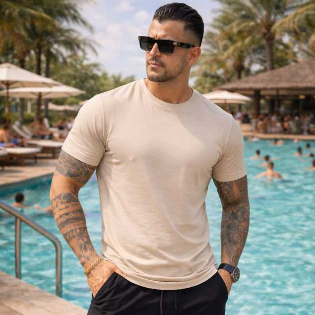 Kit Masculino Verão Premium – Camiseta Básica + Short Tactel 100%algodão malha 30.1 peruana