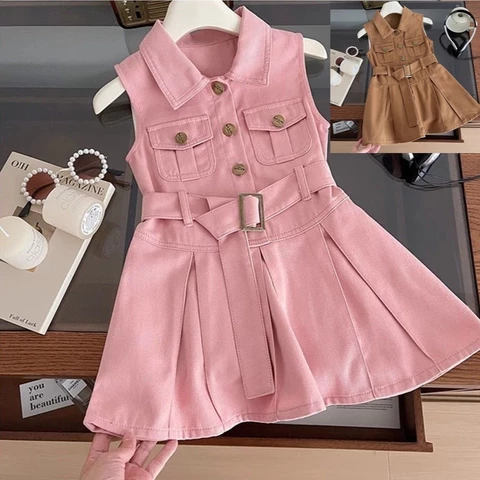 Vestido Tank Infantil Feminino Sem Mangas Estilo Retrô para Meninas de 2 a 12 Anos