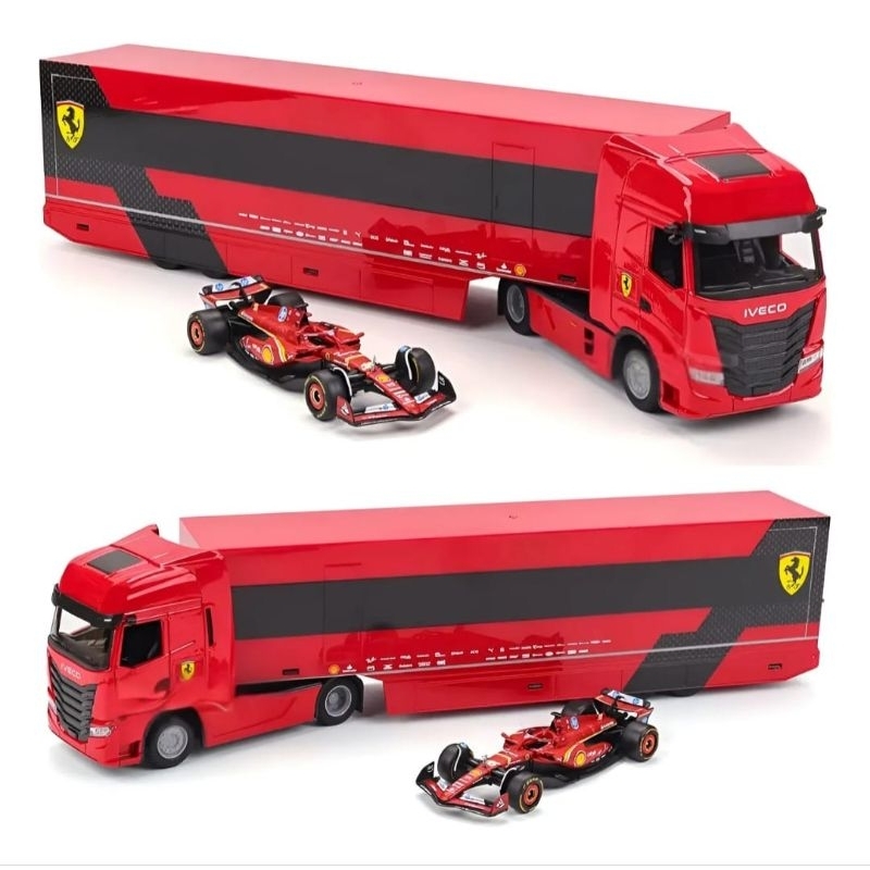 Miniatura Caminhão De Transporte F-1 2024 Ferrari Com Carro SF-24 #16 Leclerc Bburago Metal 1:43