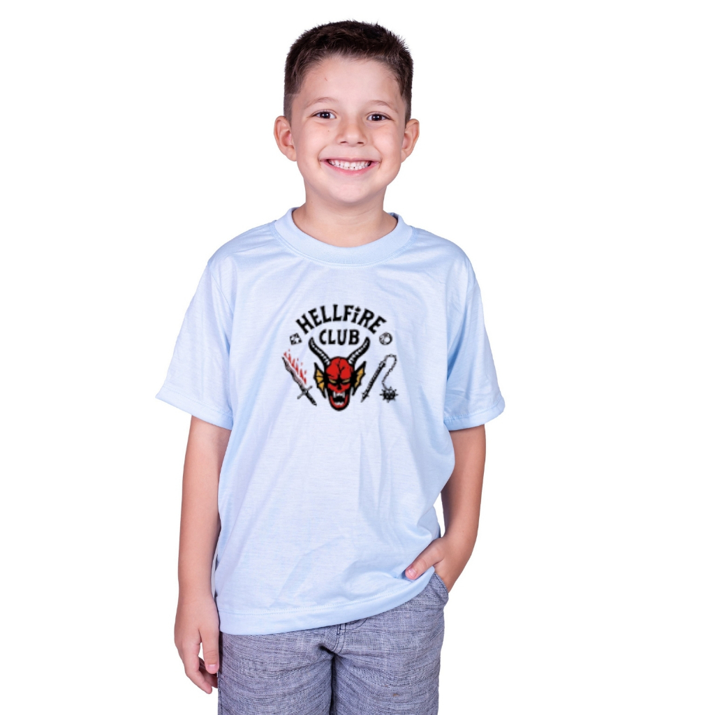 Camiseta Serie Stranger Things Hell Fire Club Camisa Infantil Menino Menina