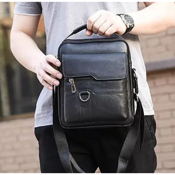 Bolsa de ombro masculina, pequena bolsa tiracolo retrô | Bolsa de couro PU,com alças ajustáveis em Oferta na Shopee