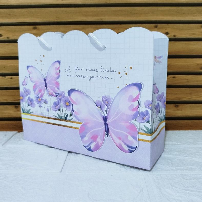 10 sacolas surpresa - tema borboleta Lilás jardim encantado - embalagens  e lembrancinhas temáticas para aniversário