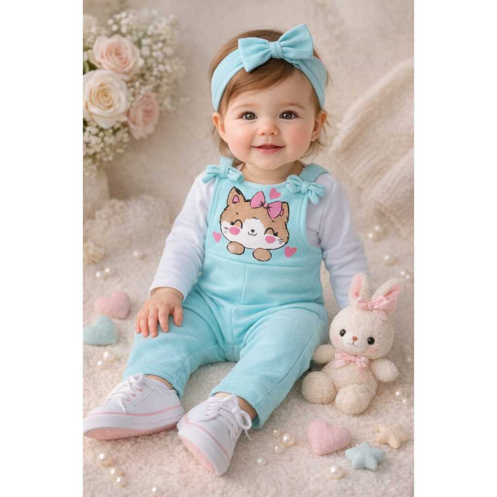 CPONJUNTO INFANTIL JARDINEIRA +BLUSA MANGA LONGA  MENINA M ao 4ANOS