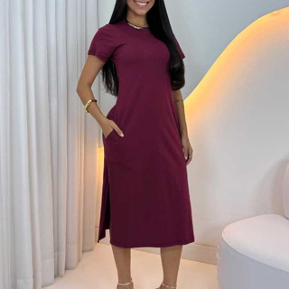 Vestido Feminino Midi Com Bolso Lateral Premium em Oferta na Shopee