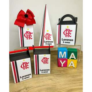 Kit Festa Flamengo Personalizado 10/50 Peças – Caixas Milk - Pirâmide - Maleta - Canudo com Nome e Idade Infantil