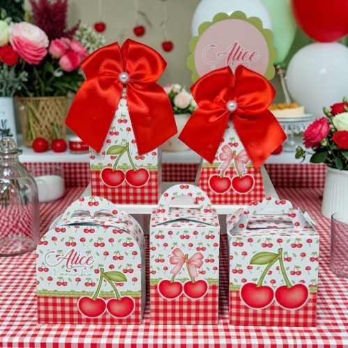 Kit Festa Infantil Caixinhas tema CEREJINHA-  Lembrancinhas Personalizadas - PEGUE E MONTE