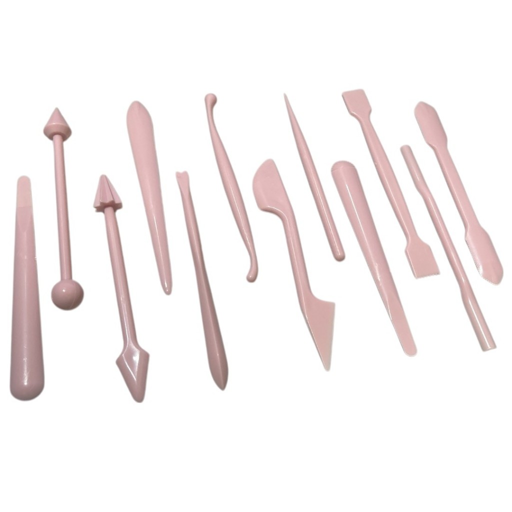 KIT C/12 Estecas Rosa Ferramentas Plástico Biscuit Confeitaria - 4494
