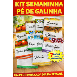 Pano de Prato Estampado KIT Semaninha Dias da Semana Pé de Galinha Encorpado 100% Algodão em Oferta na Shopee