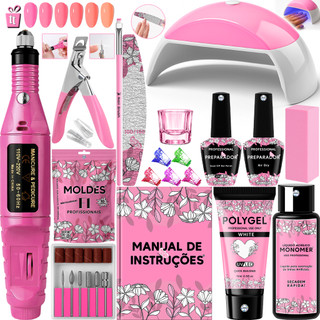 Kit Polygel Cabine Mini G 48W LED UV Unhas Poligel Lixadeira Elétrica Caneta 20.000RPM Ma…
