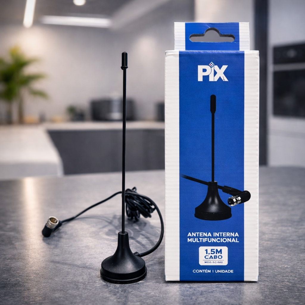 Antena Digital Amplificada Interna 1.5-5 Metros Base Magnética 4K DBI HDTV/UHF/VHF
