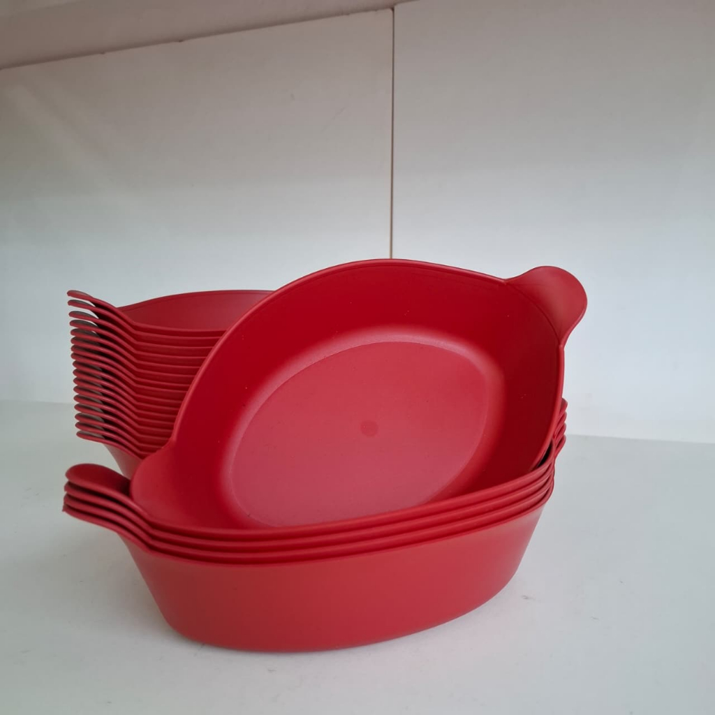 Kit c/5-50 Travessas Petisqueiras Plástico Vermelho Resistente - Servir comidas, churrasco, petiscos — imagem 2 de 2