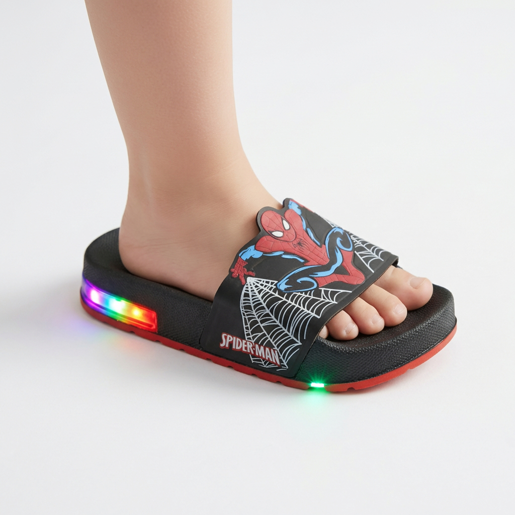 Chinelo Infantil Homem Aranha Slide Luzinha Led | Tira Larga, Confortável, Cores Sortidas | Pronta Entrega