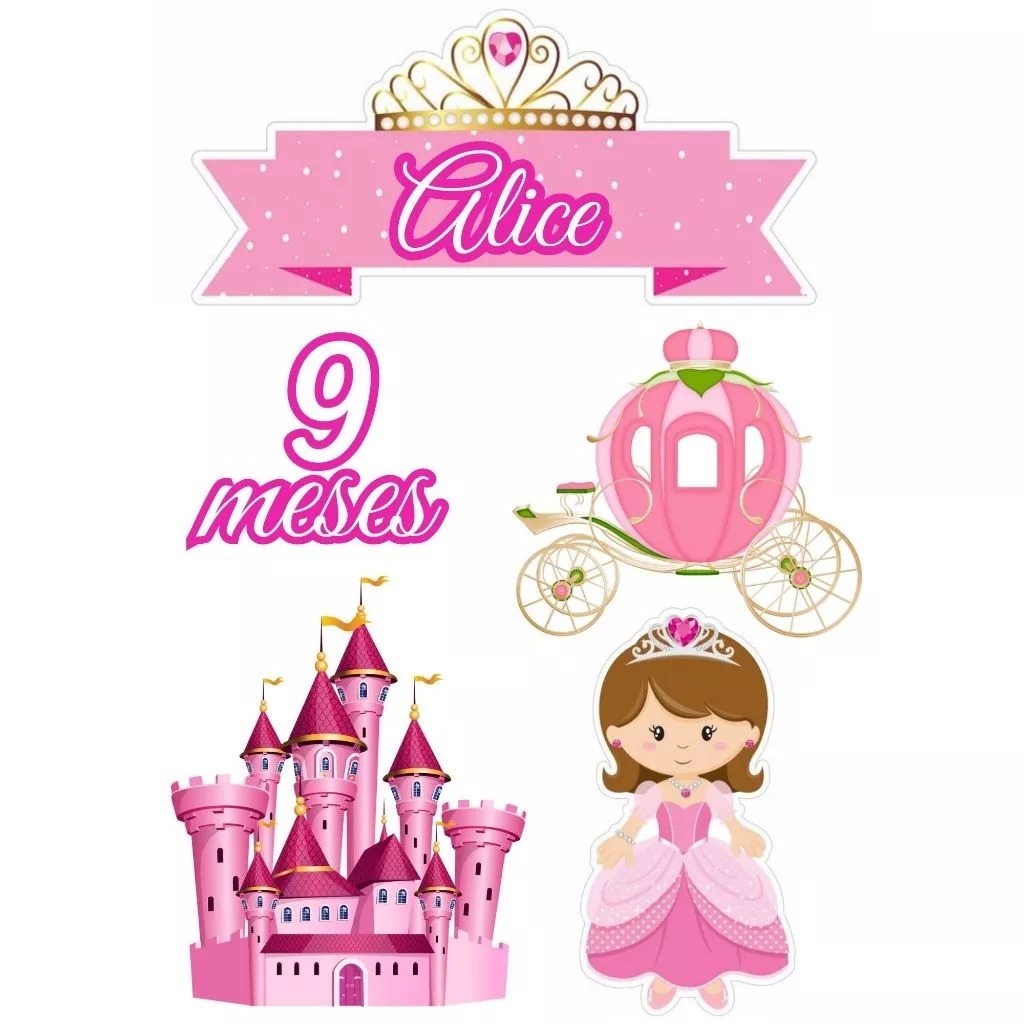 Topo Topper De Bolo Tema Princesa Personalizado Aniversário Mêsversário