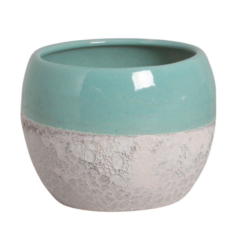 Vaso de Cerâmica Esmaltado Azul Cachepô Rustico - Intense Azul Nevoa Pote 15 Decorativo