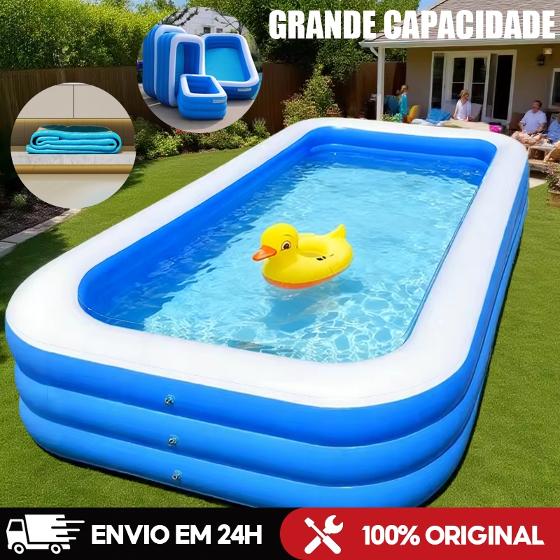 Piscina inflável Retangular PVC Azul Familiar Resistente 150/180/210/260/305 cm Infantil e Adulto em Oferta na Shopee