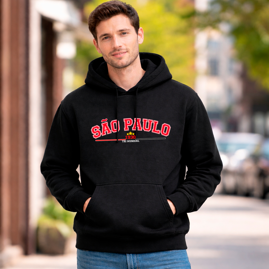 Moletom Canguru Blusa de Frio Time São Paulo Capuz e Bolso