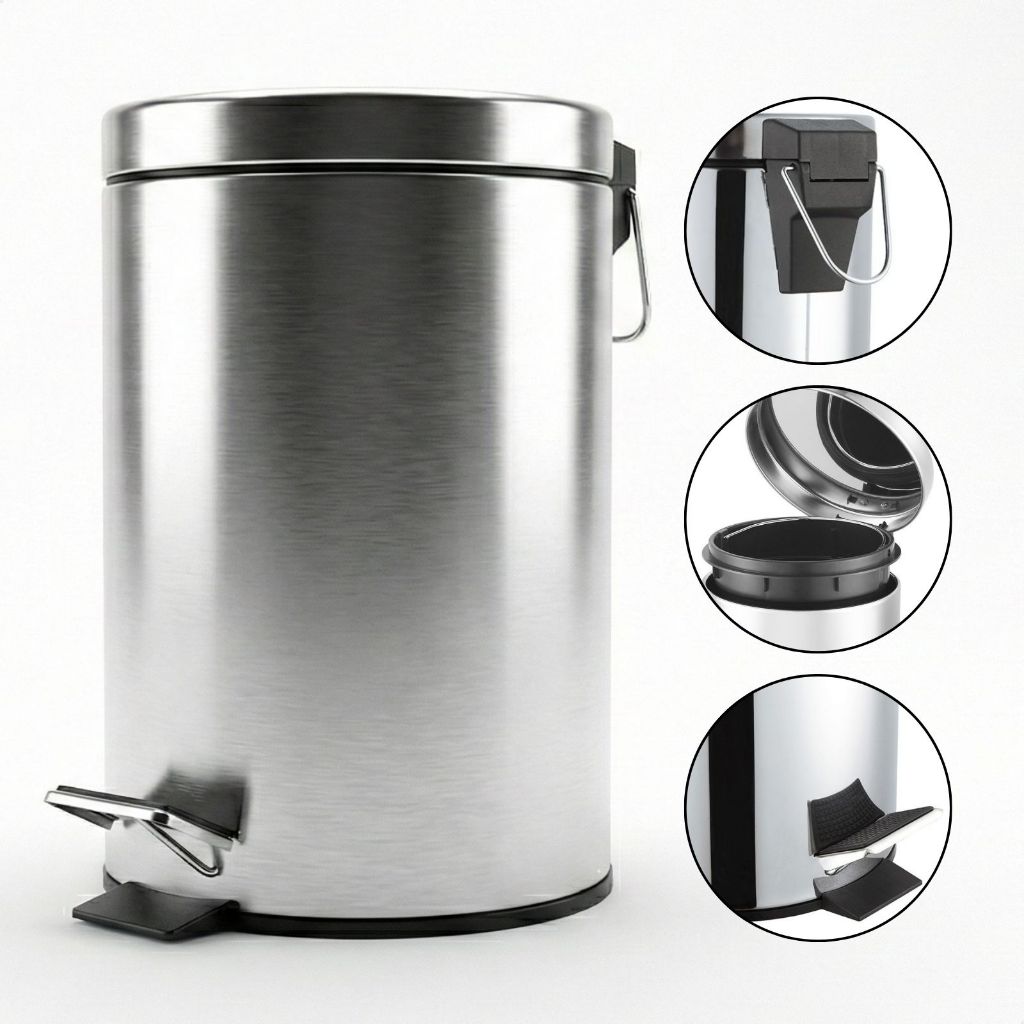 Lixeira Inox 3/5 Litros com Pedal e Balde Interno Multiuso Resistente Compacta Banheiro Cozinha