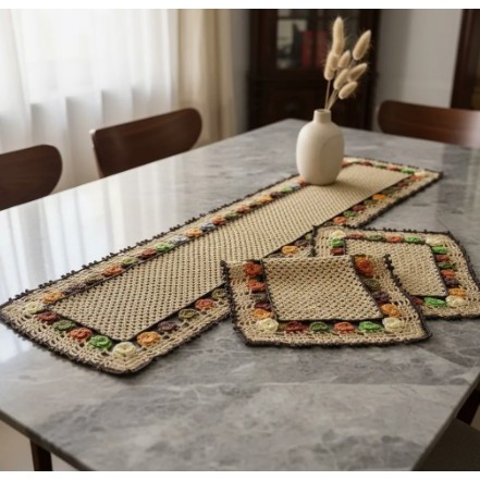 Jogo De Caminho De Mesa Primavera 3 Peças Crochê Artesanal em Oferta na Shopee