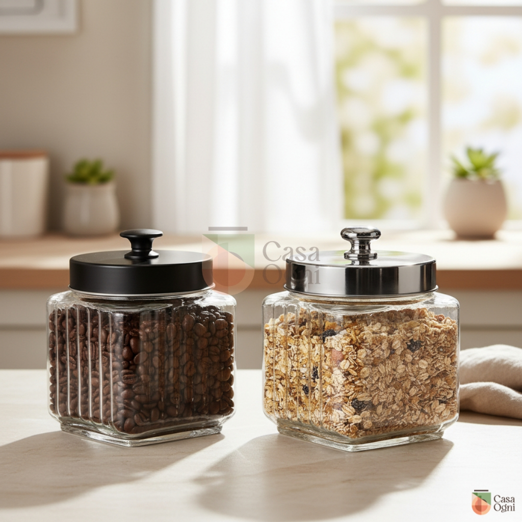 Pote Mantimento de Vidro Com Tampa Preta ou Prateada 1,2L Pote Médio Cozinha