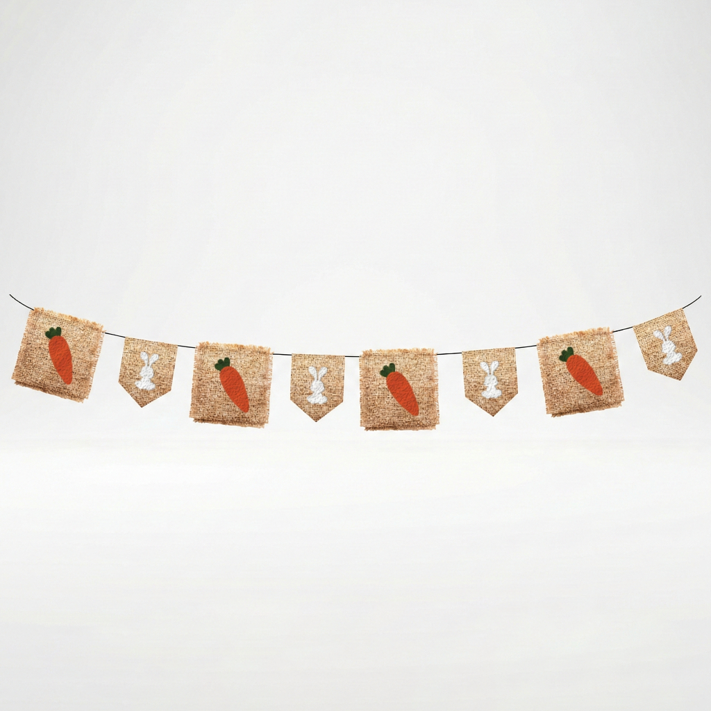 Bandeirola Decoração de Páscoa Rústica Coelho e Cenoura - Varal Enfeite